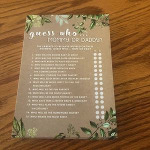 6/$20 Babble Gabber Baby shower Guess Who Mommy or Daddy? Game 29 cards New!